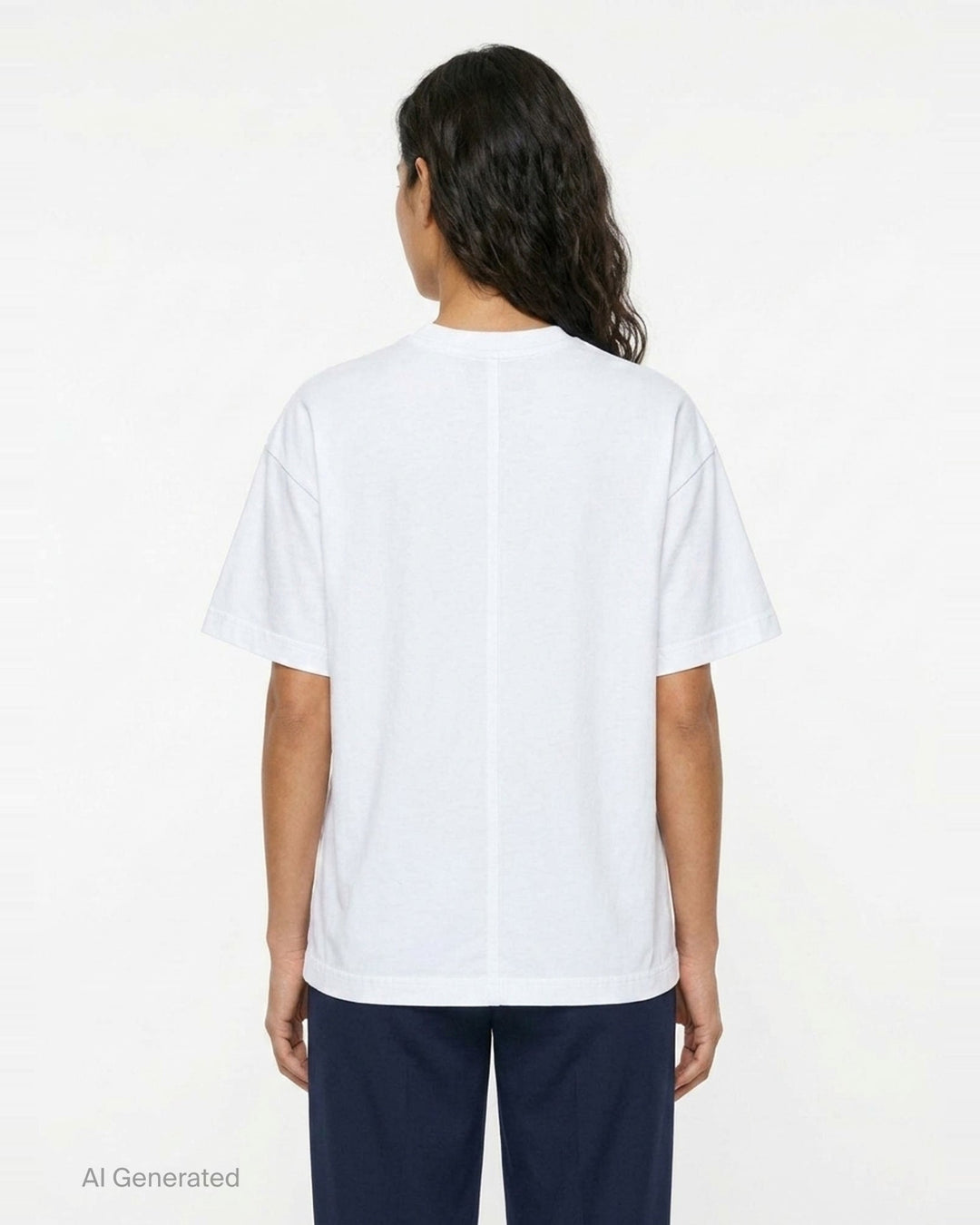 Totême Slouch Waist Jersey Top in white, featuring an oversized dropped-shoulder silhouette, centre-front seam, crew neckline, and short sleeves with folded cuffs, photographed flat on a white background - back