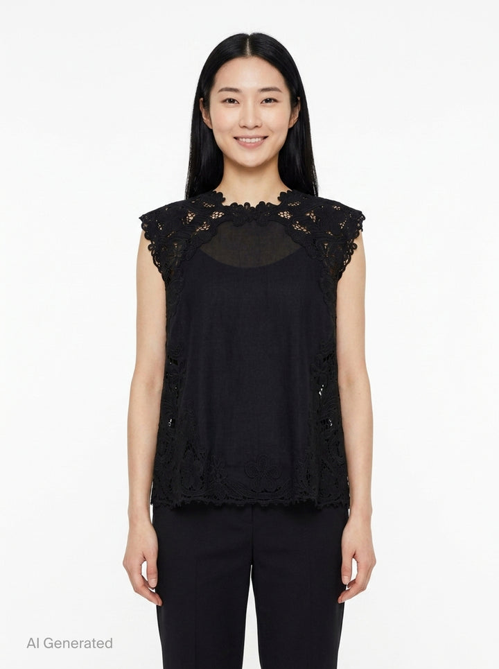 Amelie Lace Trim Linen Top | Ulla Johnson | Club21 - front