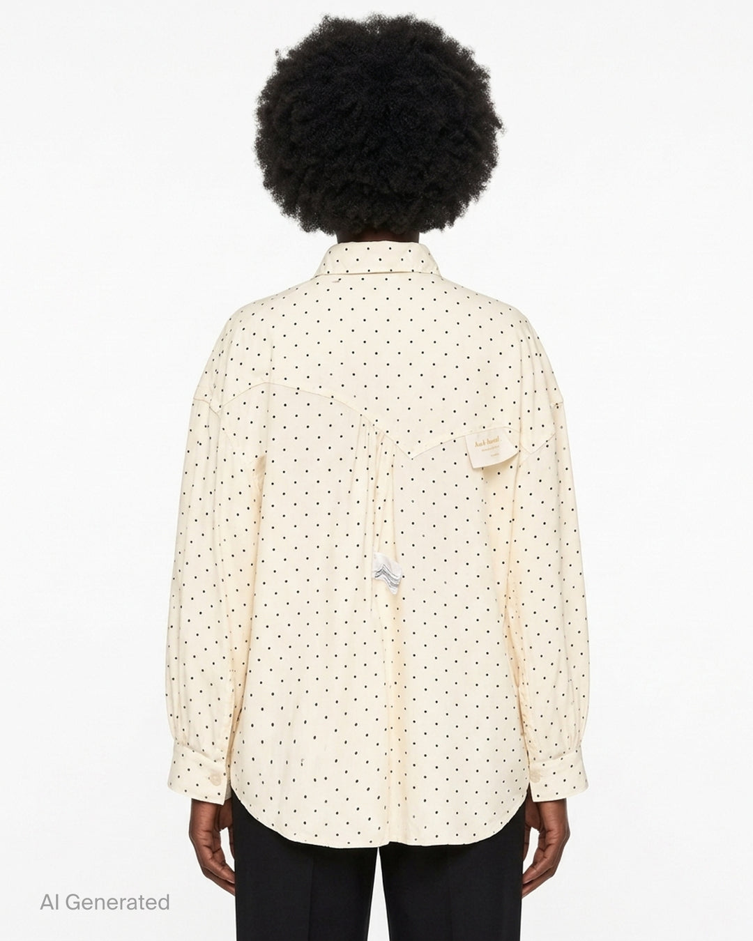 Undercover Asymmetrical Polka Dot Blouse in cream with black dots, featuring western yoke, flap chest pockets and button-down front - back