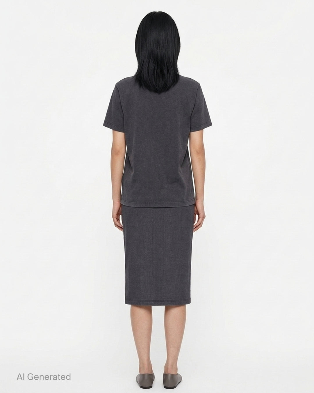 Vaquera washed charcoal knit pencil skirt with a curved diagonal zipper and sculpted seams - back