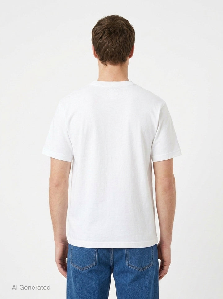 visvim Tiger Man Jumbo Short Sleeve Tee in cornflower blue, featuring a hand-drawn style striped tiger graphic with white script lettering above and below, laid flat on a white background - back