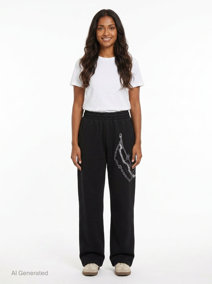 Black Chain Graphic Sweatpants | We11done | Club21 - front
