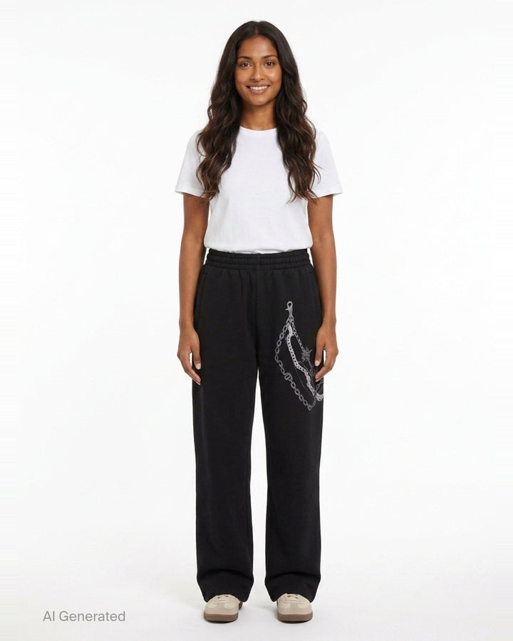 Black Chain Graphic Sweatpants | We11done | Club21 - front