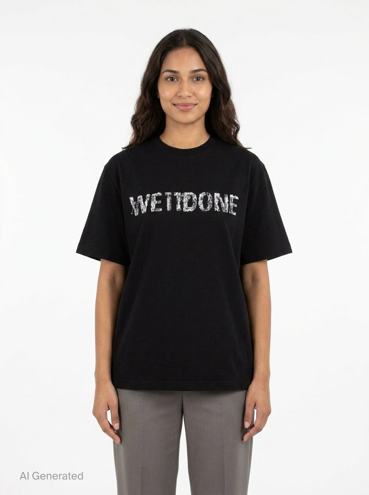 Black Lace Pattern Logo Tee | We11done | Club21 - front