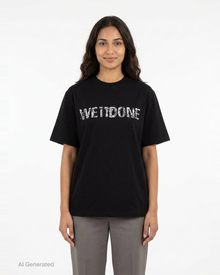 Black Lace Pattern Logo Tee | We11done | Club21 - front