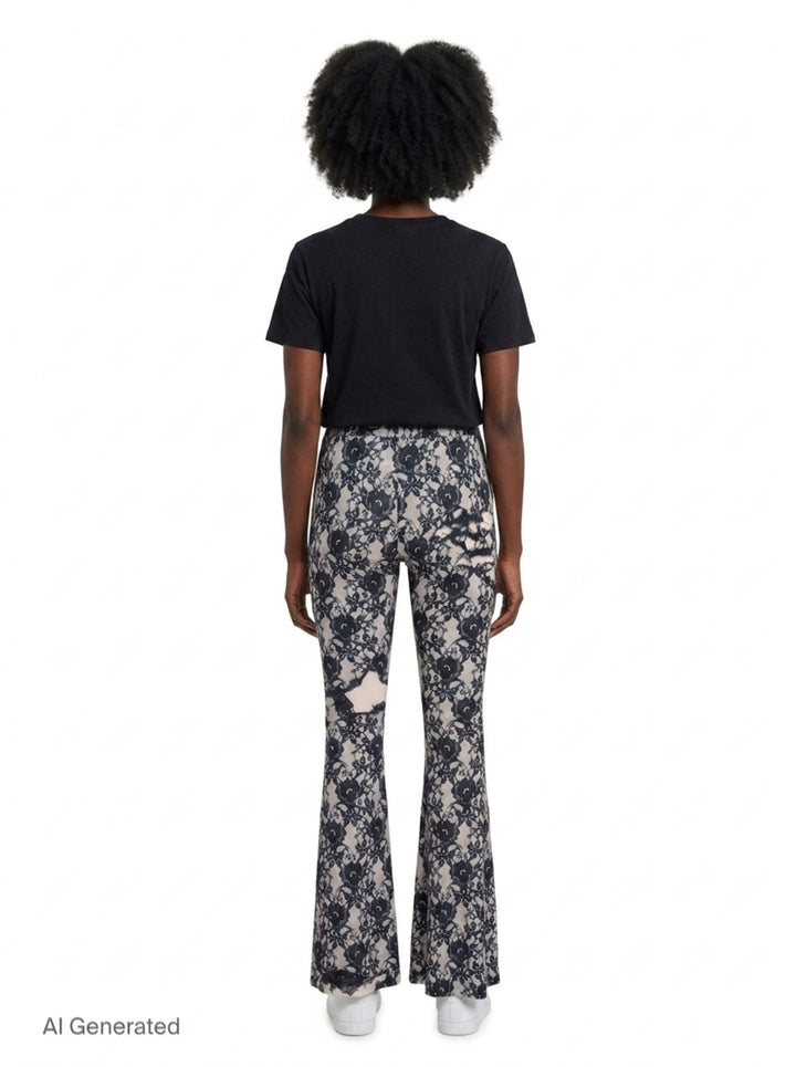 Black Lace Printed Flare Pants | We11done | Club21 - back