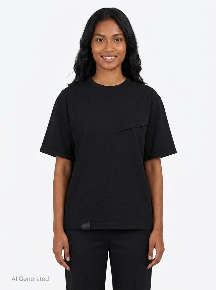 Black Logo Pin-Tucked Tee | We11done | Club21 - front
