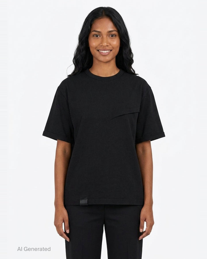 Black Logo Pin-Tucked Tee | We11done | Club21 - front