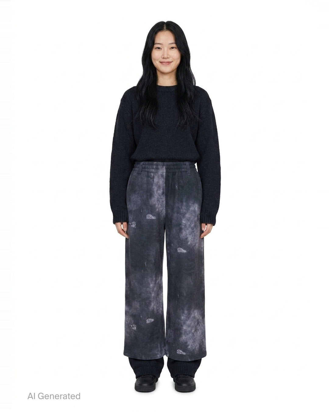 Black Trompe L'Oeil Denim Print Sweatpants | We11done | Club21 - front