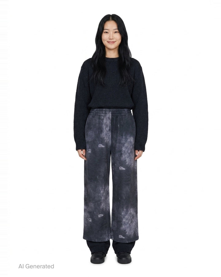 Black Trompe L'Oeil Denim Print Sweatpants | We11done | Club21 - front
