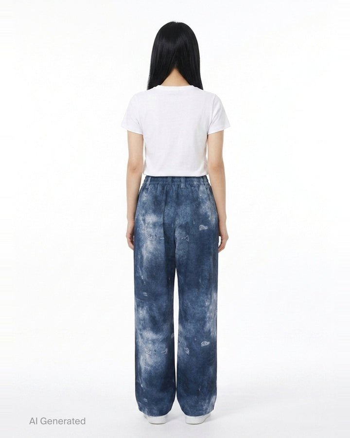 Blue Trompe L'Oeil Denim Print Sweatpants | We11done | Club21 - back