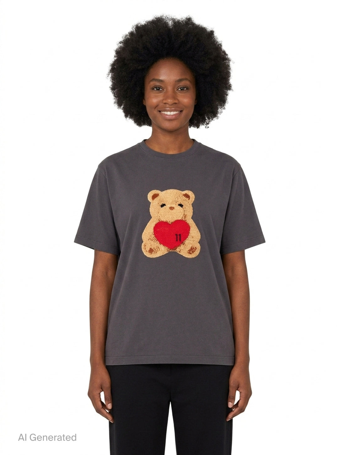 Charcoal Teddy Embroidery Tee | We11done | Club21 - front