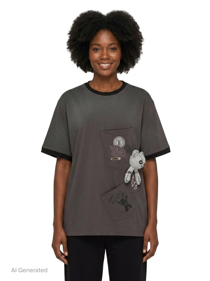 Charcoal Washed Doodle Teddy Tee | We11done | Club21 - front