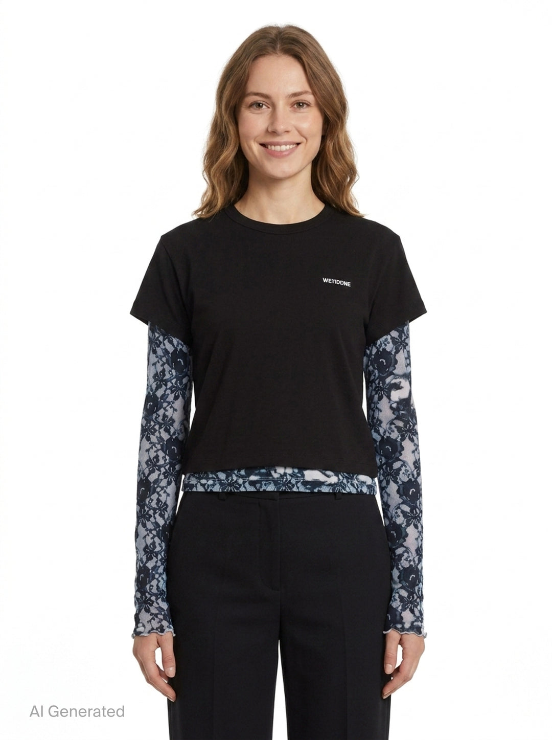 Layered Lace Print Tee | We11done | Club21 - front