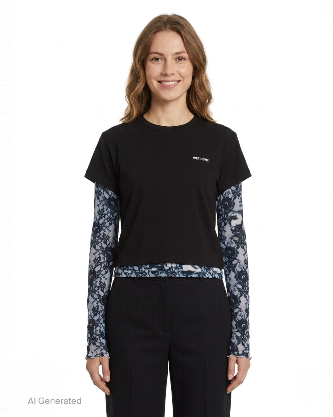 Layered Lace Print Tee | We11done | Club21 - front