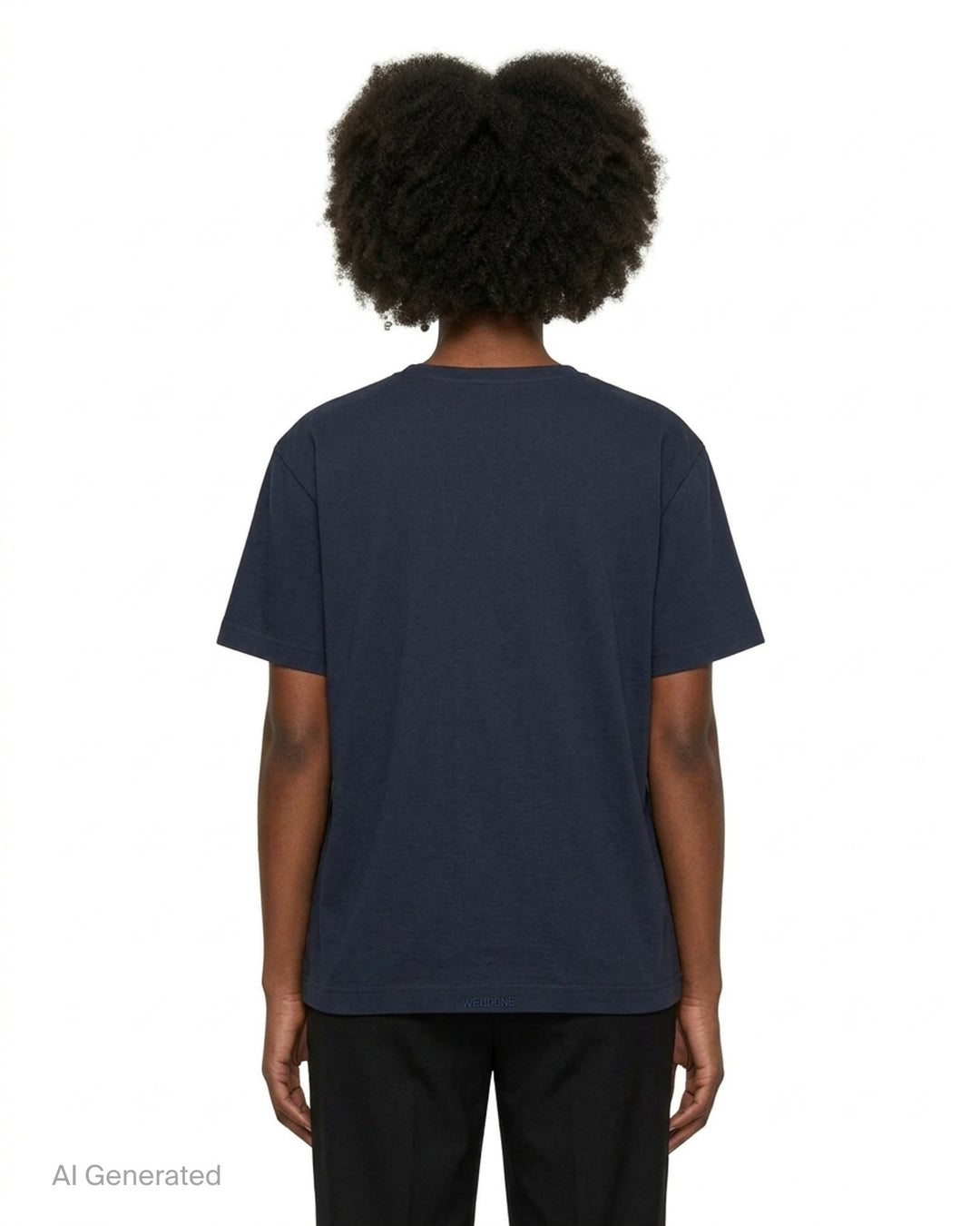 We11done Navy Glowstar T-Shirt with iridescent logo graphic and pink star motifs on a dark navy cotton base, front view - back