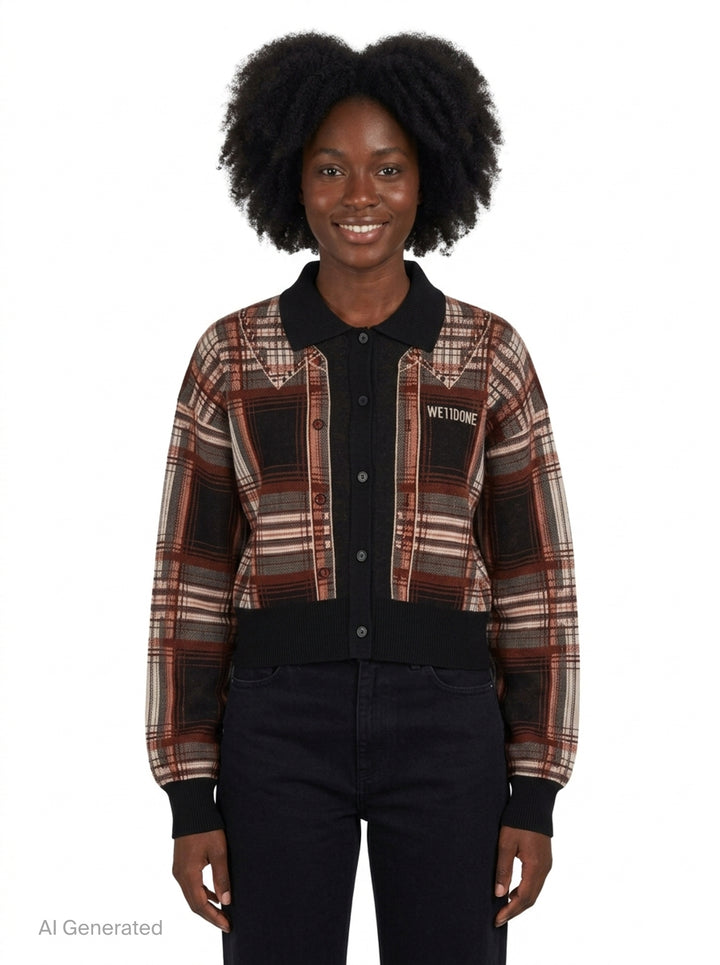 Plaid Knit Cardigan Jacket | We11done | Club21 - front