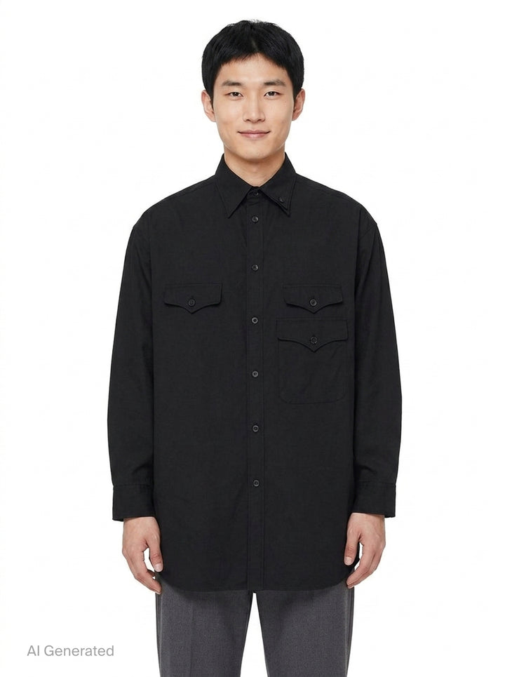 3 Flap Asymmetry Long Sleeve Shirt | Yohji Yamamoto | Club21 - front