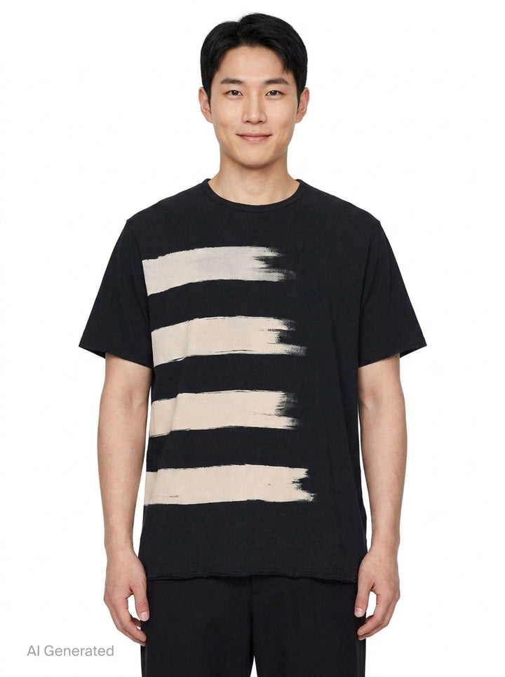 Brushstroke Print Short Sleeve Tee | Yohji Yamamoto | Club21 - front