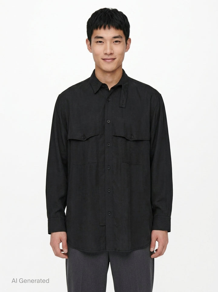 Chest Detail Long Sleeve Shirt | Yohji Yamamoto | Club21 - front