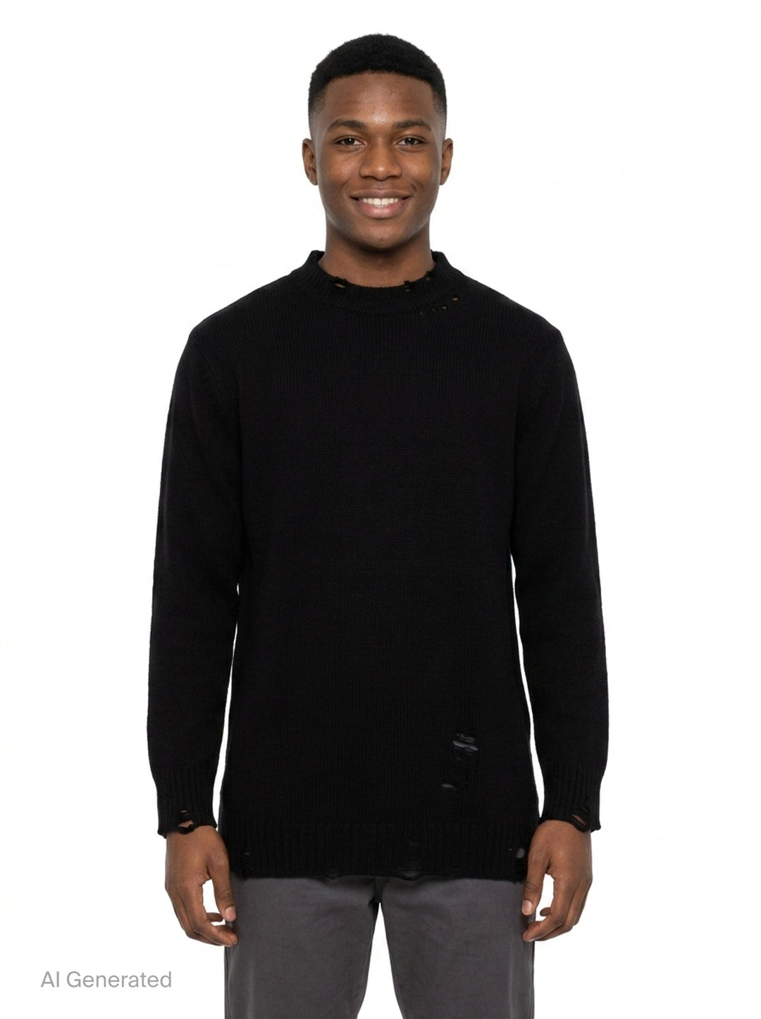 Distressed Round Neck Knit Top | Yohji Yamamoto | Club21 - front