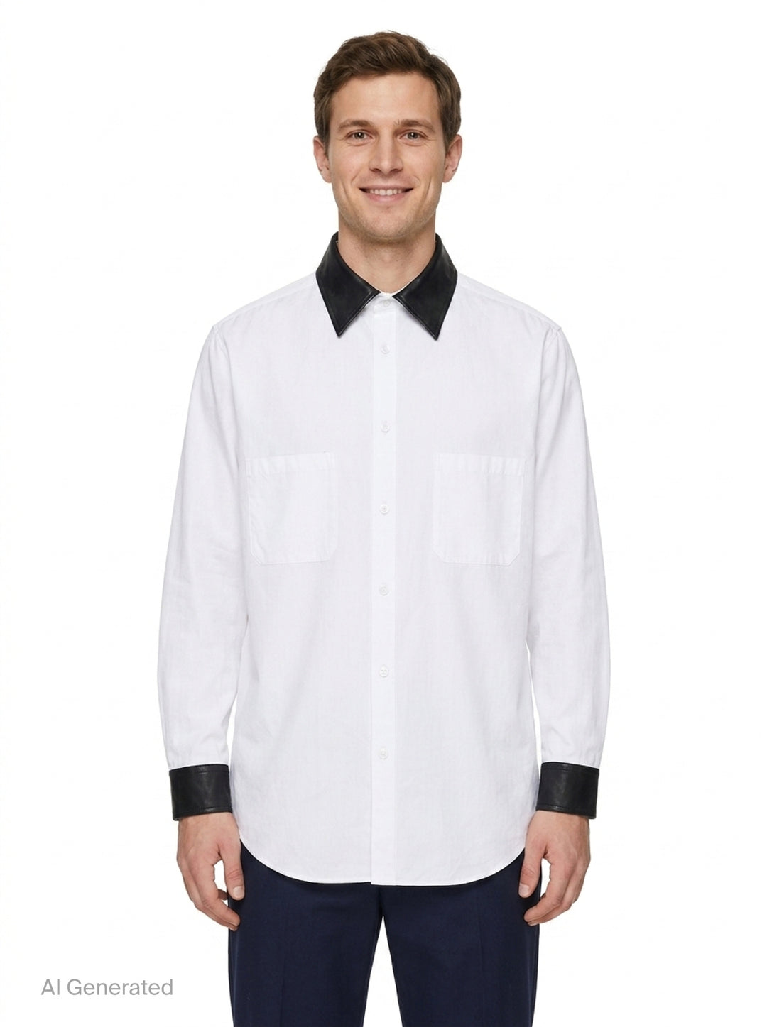 Leather Detail Long Sleeve Shirt | Yohji Yamamoto | Club21 - front