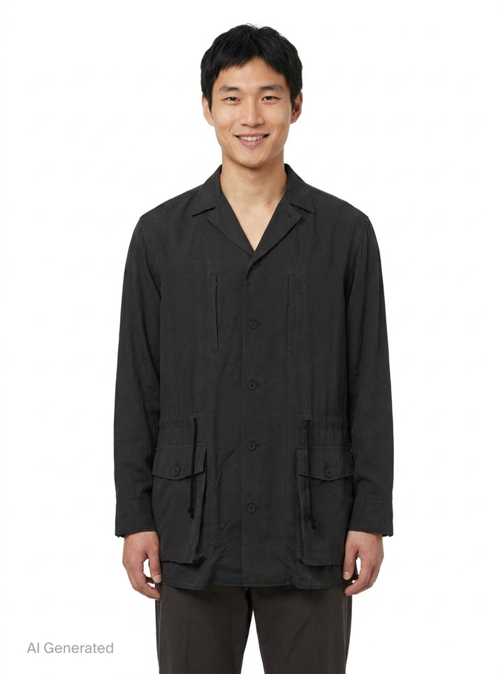 Open Collar Waist String Blouson | Yohji Yamamoto | Club21 - front