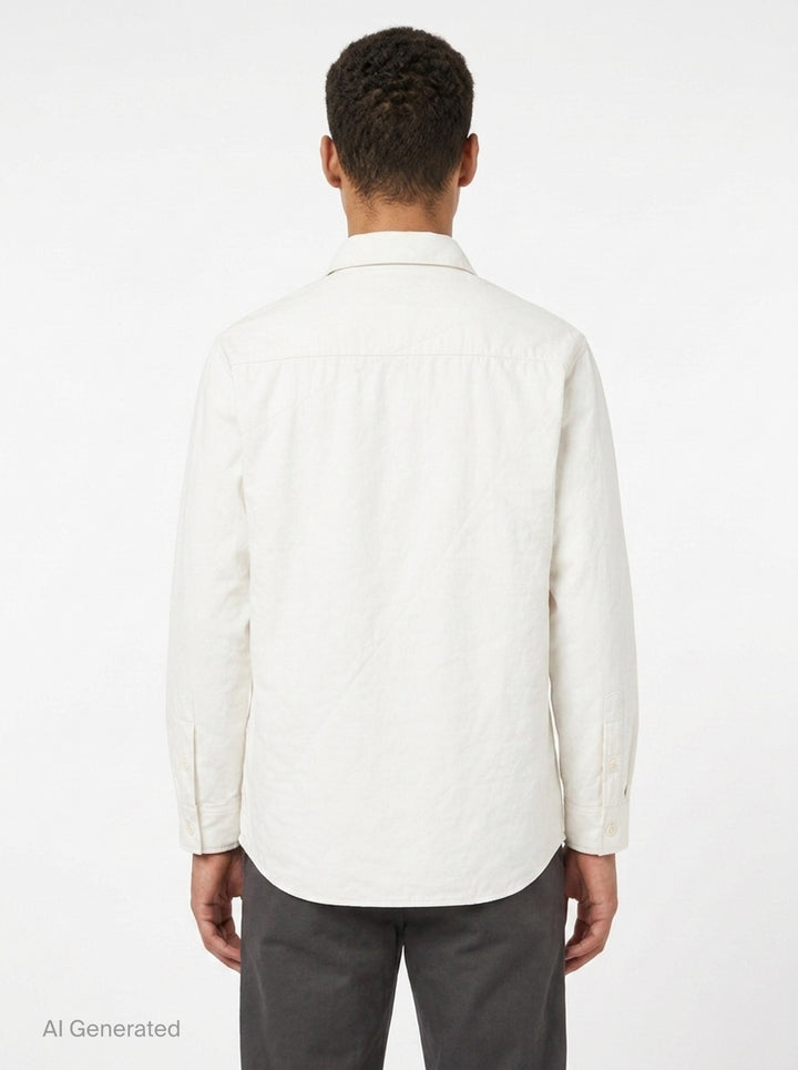 Yohji Yamamoto Padded Triple Collar Blouse in off-white, featuring layered fanned collar leaves, tonal button-front placket, and dual angular chest pocket flaps - back