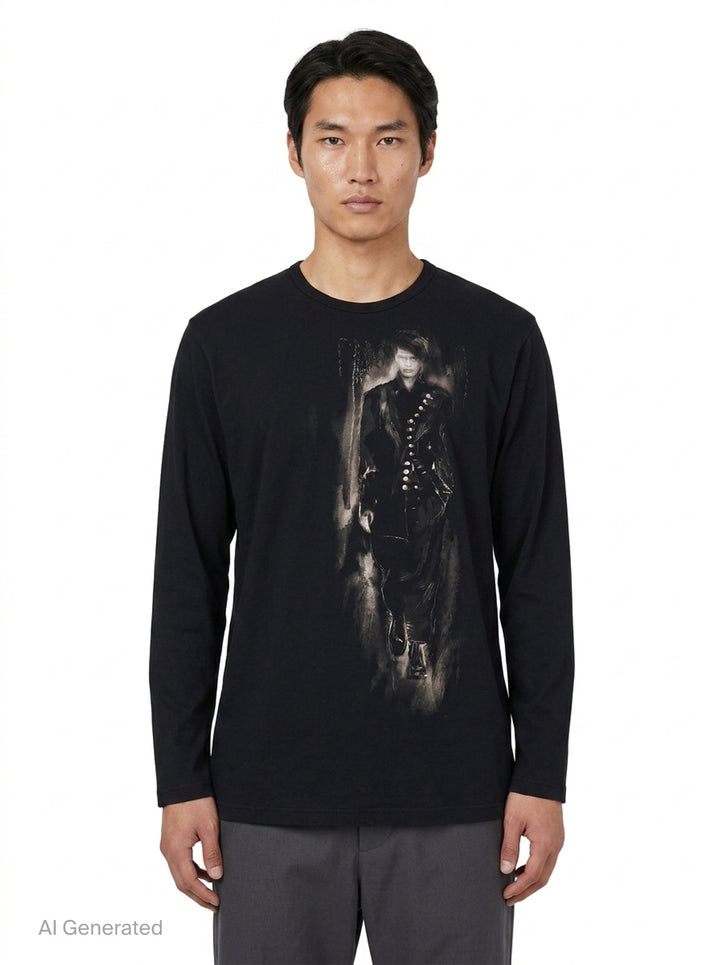 Round Neck Long Sleeve Graphic Tee | Yohji Yamamoto | Club21 - front