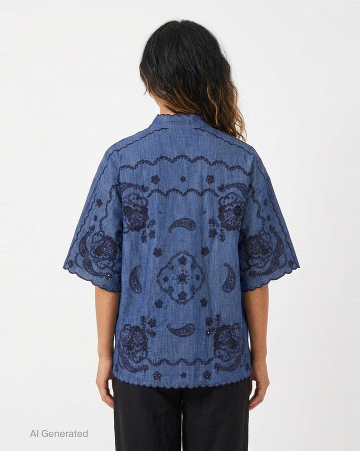 Aster Embroidered Denim Shirt | Zimmermann | Club21 - back