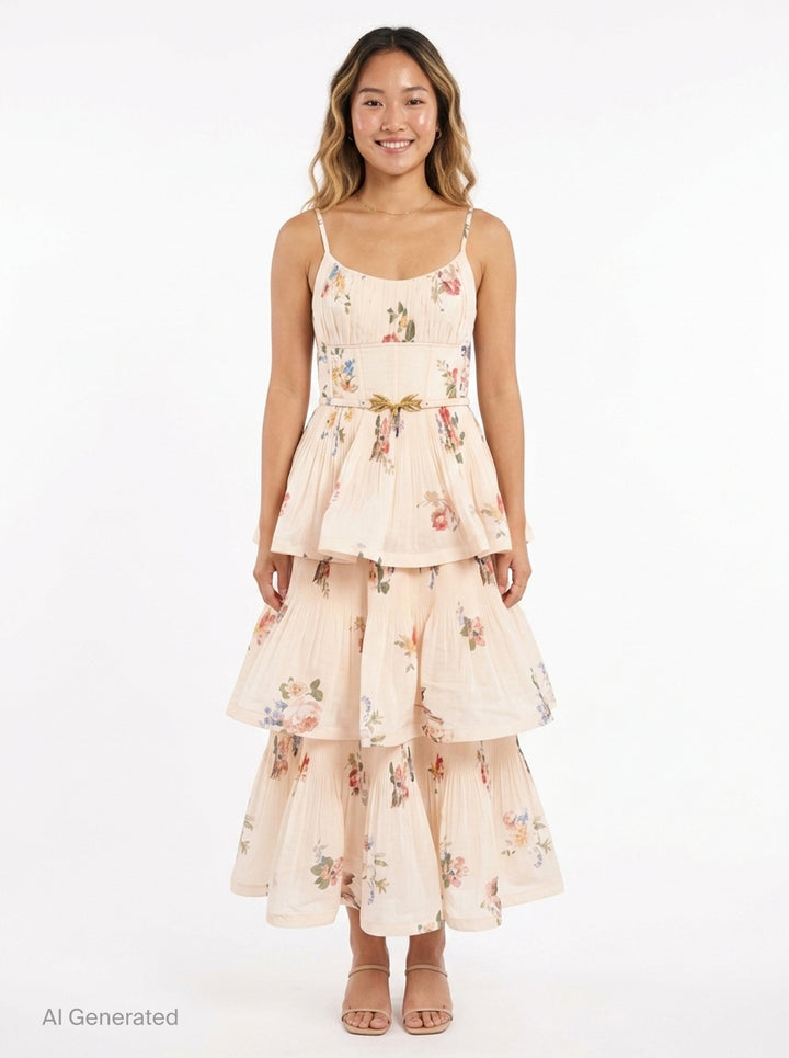 Pleated Tiered Midi Dress | Zimmermann | Club21 - front