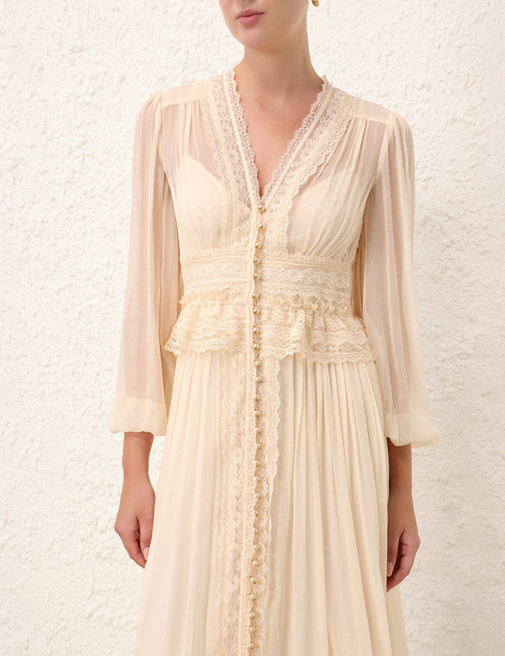 Natura V Neck Button Midi Dress