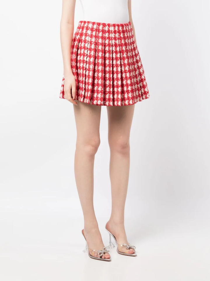 레드 체크 부클 플리츠 미니 스커트