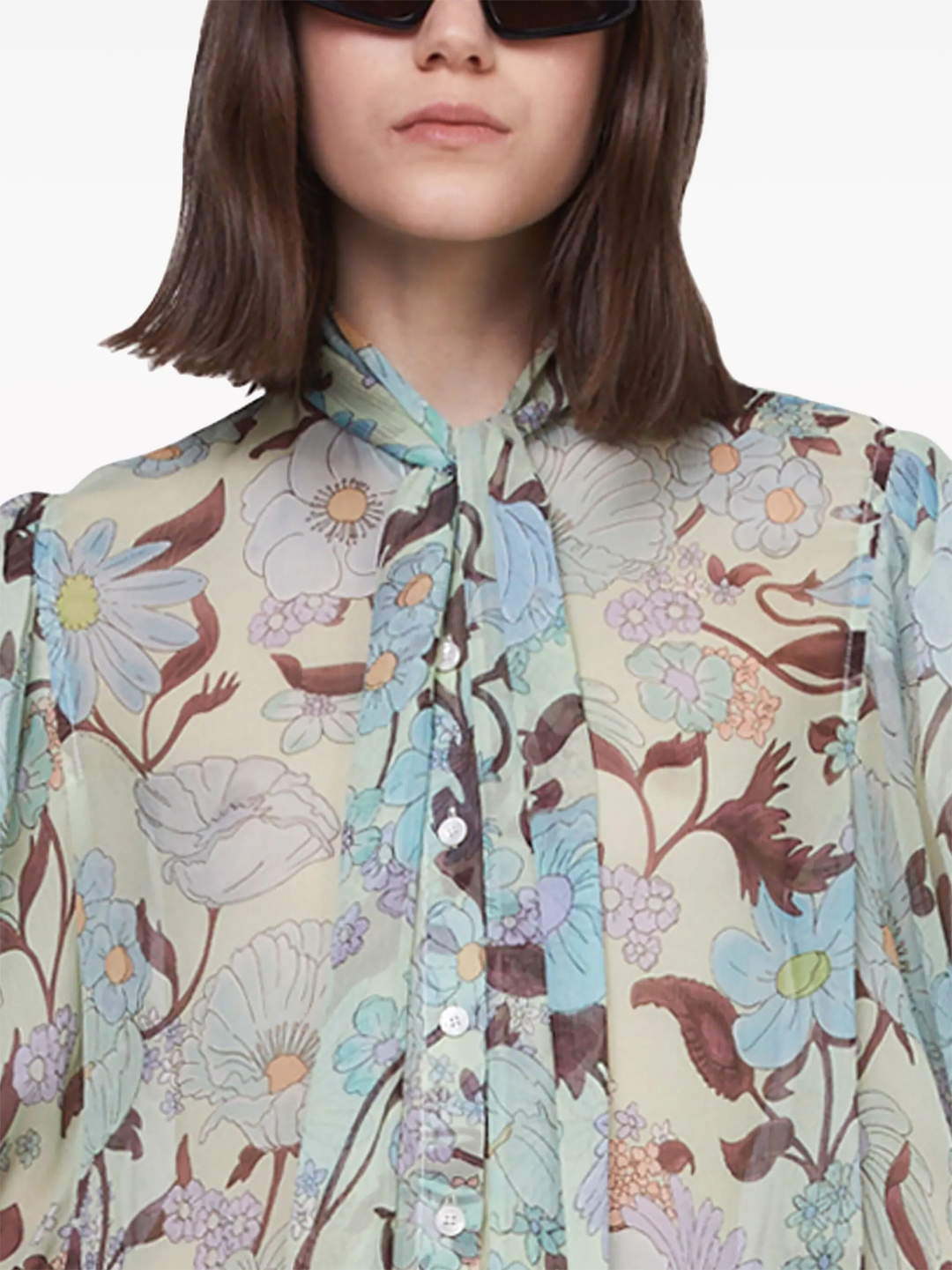 Garden Print Puff Shoulder Shirt