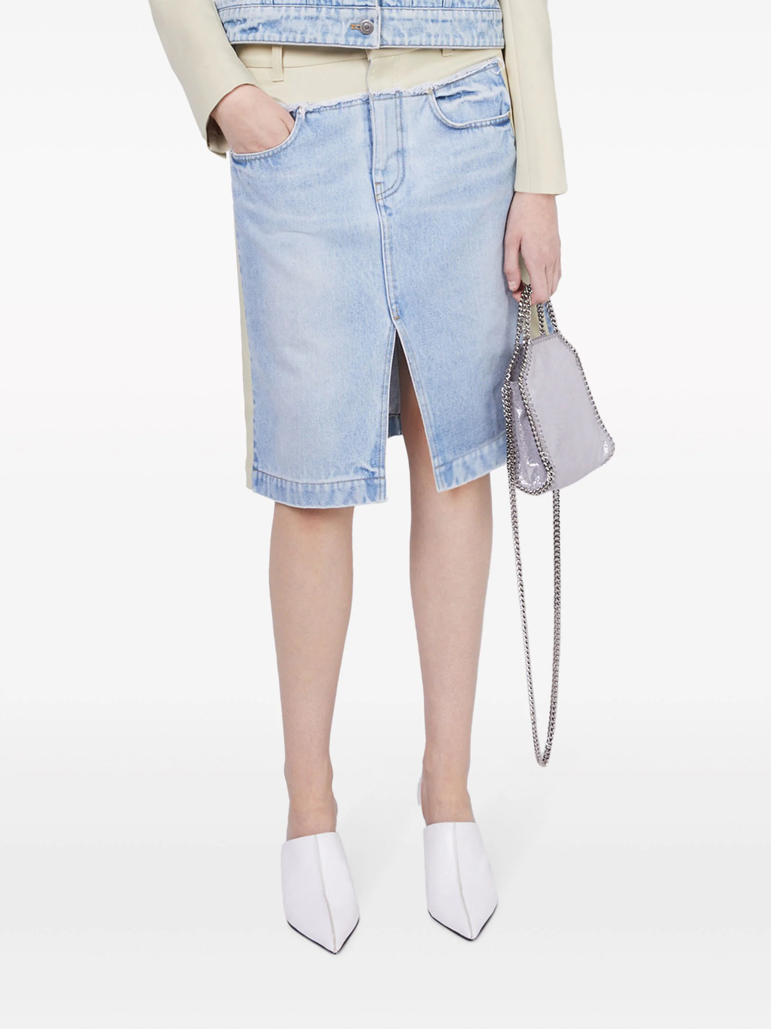 Paneled Light Vintage Blue Denim Skirt