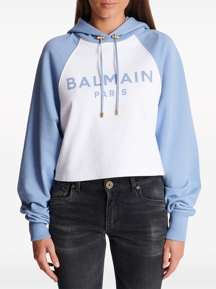 Balmain 프린트 래글런 크롭 스웨트셔츠