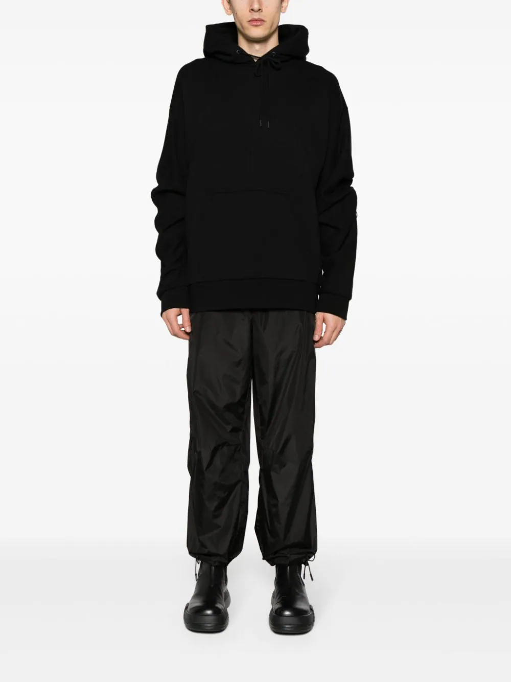 주름 장식 팔꿈치 후디 스웨트셔츠