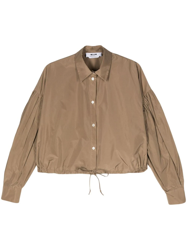 Taffeta Bishop Sleeves Cropped Shirt