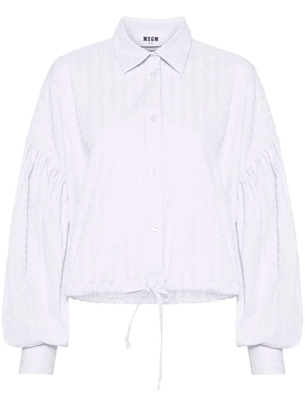 Seersucker Bishop Sleeves Cropped Shirt