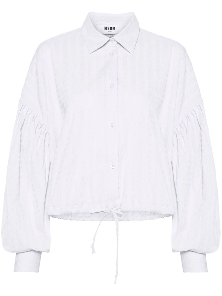 Seersucker Bishop Sleeves Cropped Shirt