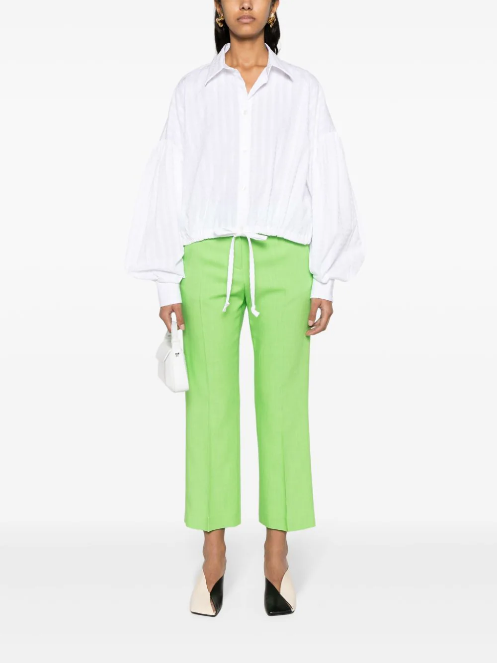 Seersucker Bishop Sleeves Cropped Shirt