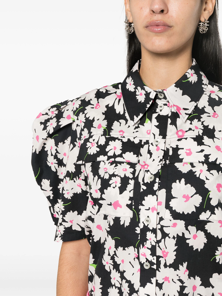 Daisy Print Puff Sleeves Shirt