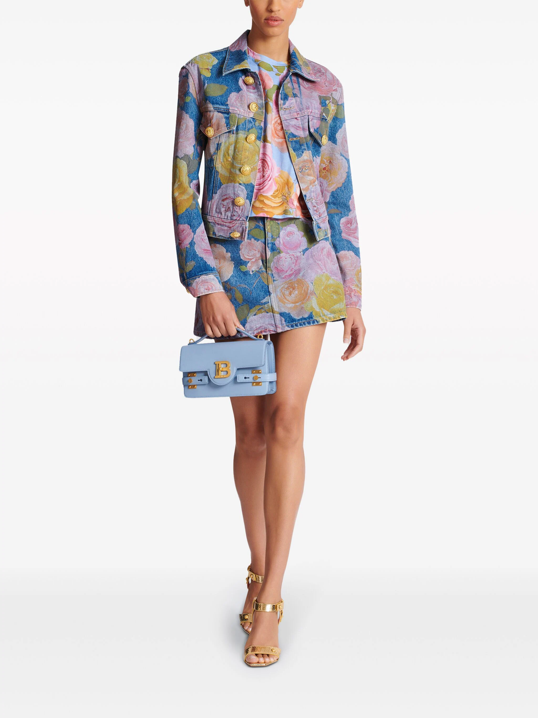 Roses Print Denim Boxy Jacket