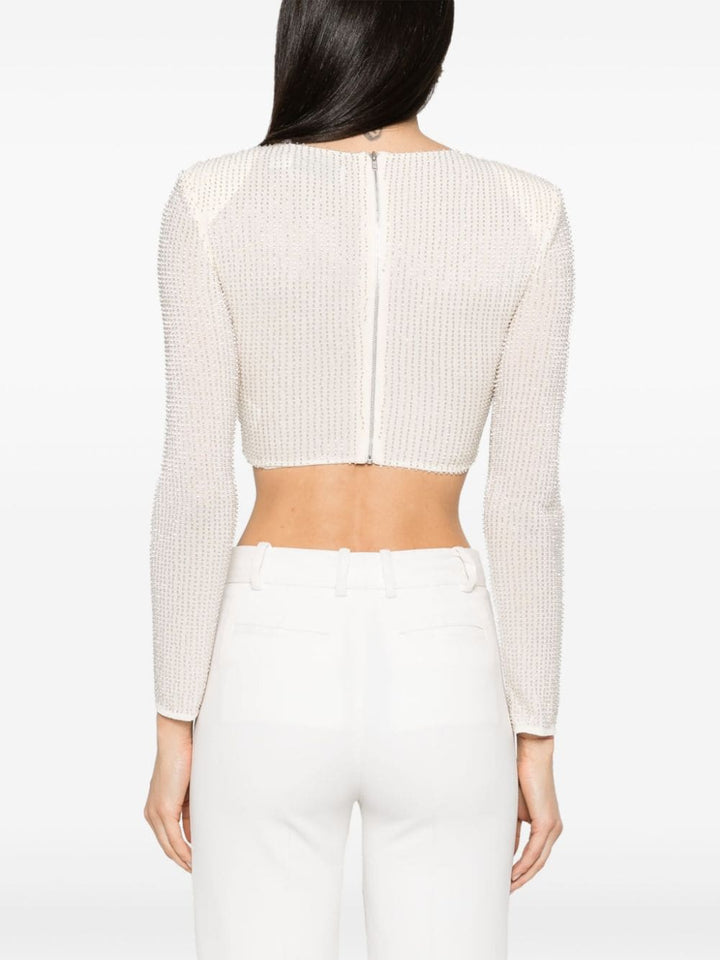 Cream Beaded Mesh Top