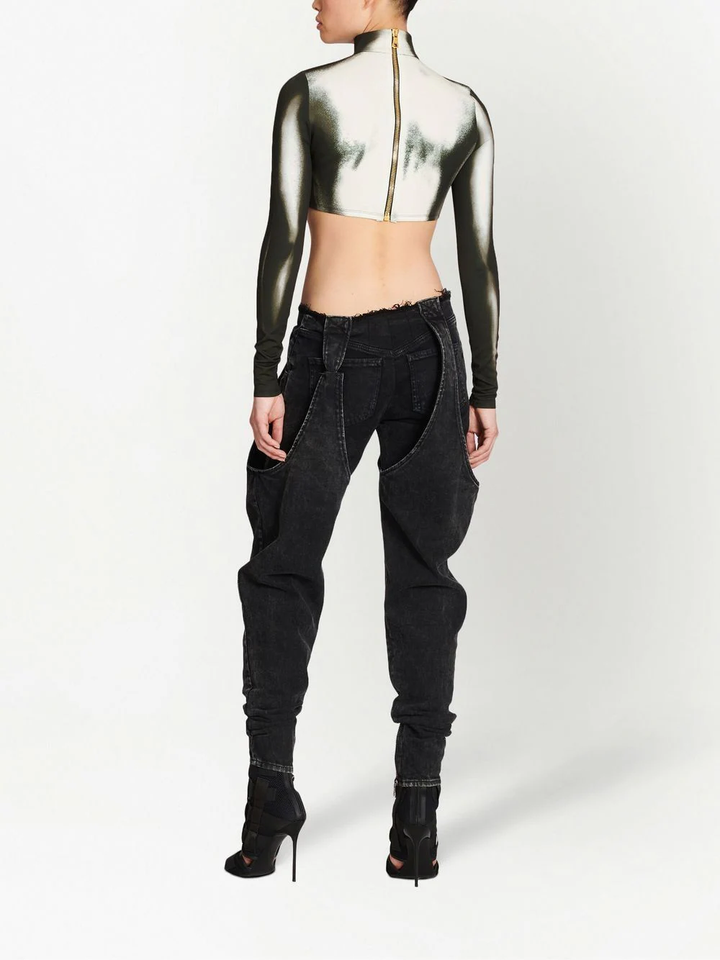 Balmain Body Print Jersey Cropped Top Black 3