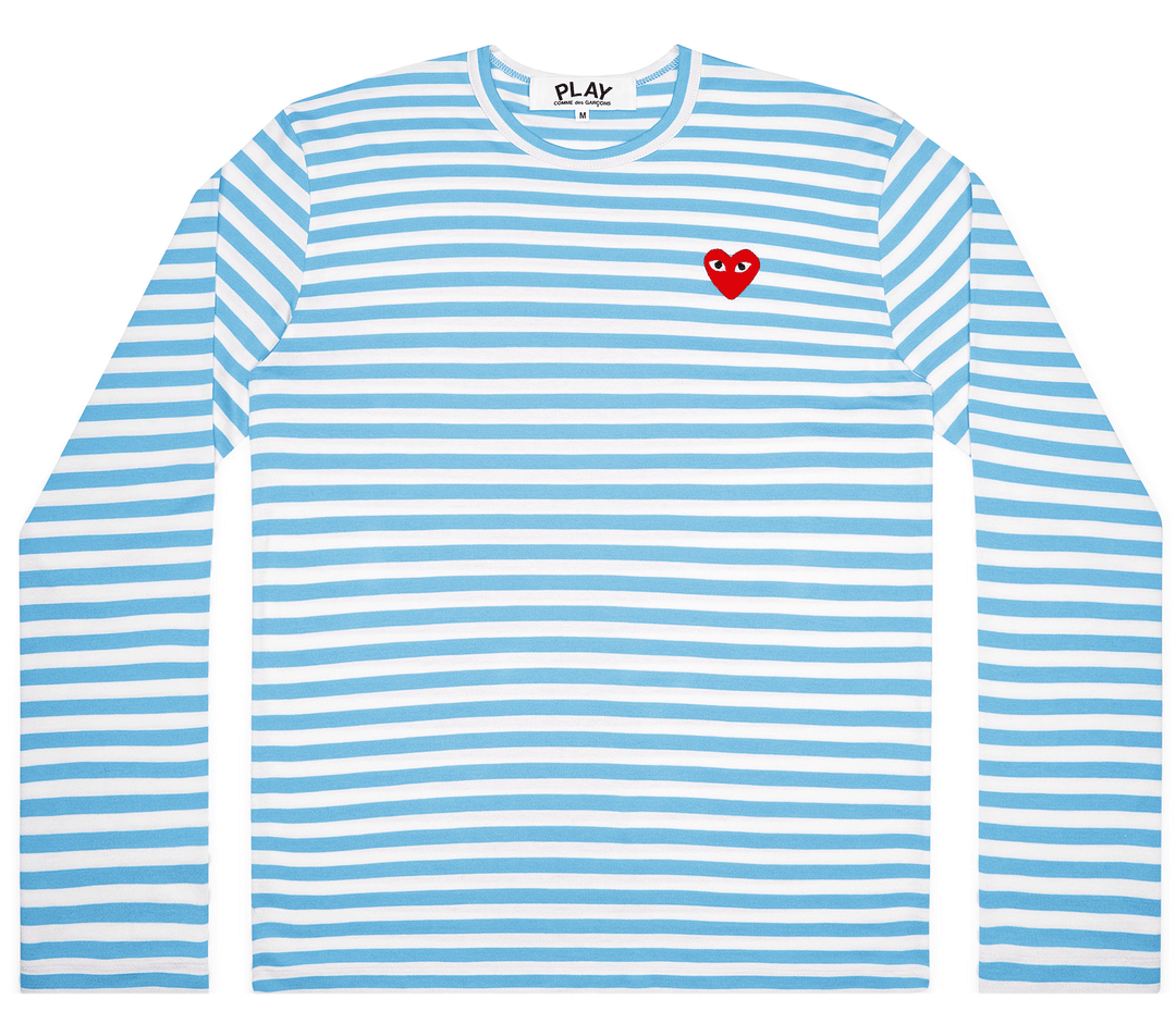 COMME-des-GARCONS-PLAY-Light-Blue-Striped-Tee-Women-Blue-1