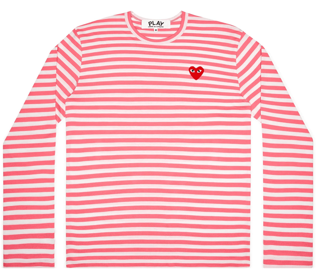 COMME-des-GARCONS-PLAY-Pink-Striped-Tee-Women-Pink-1