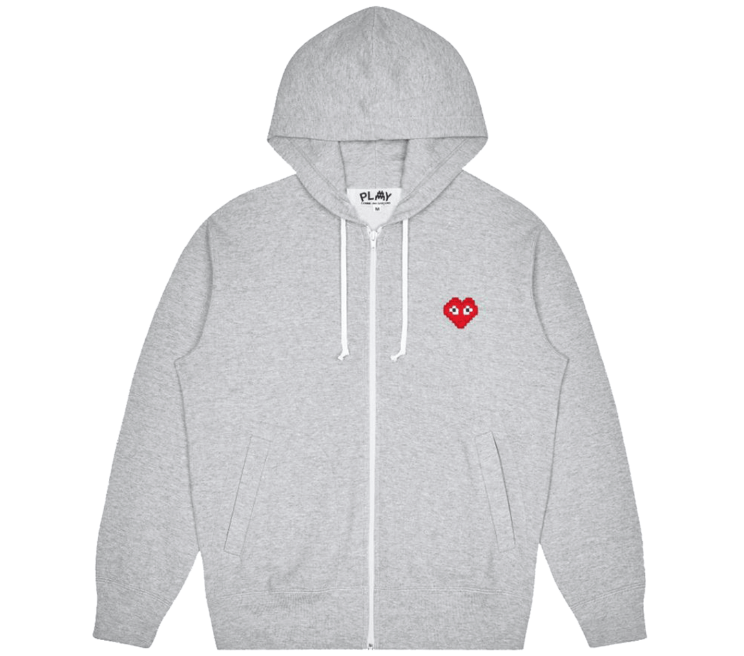 COMME-des-GARCONS-PLAY-Pixel-Red-Heart-Hoodie-With-Zip-Men-Grey-1