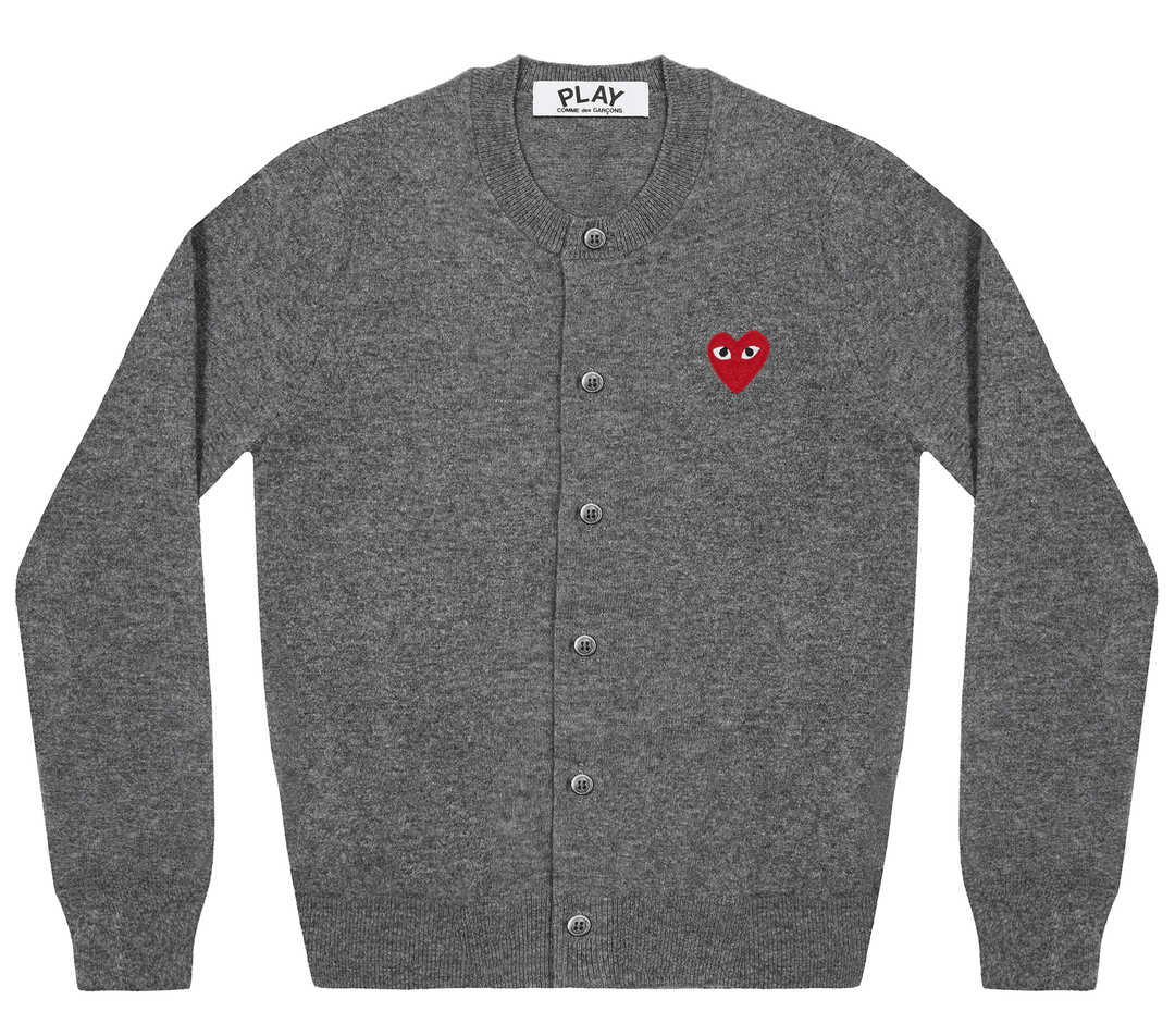 COMME-des-GARCONS-PLAY-Red-Emblem-Cardigan-Women-Medium-Grey-1