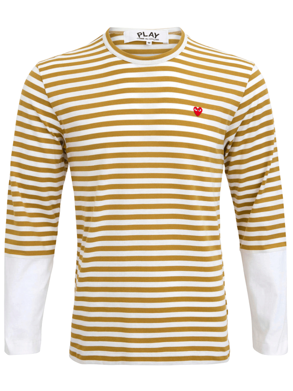 COMME-des-GARCONS-PLAY-Striped-Small-Red-Heart-Tee-Men-Olive-1